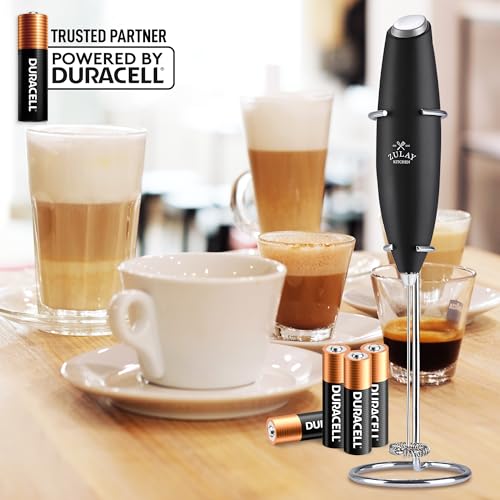 Zulay Powerful Milk Frother Handheld Foam Maker for Lattes - Whisk Drink Mixer for Coffee, Mini Foamer for Cappuccino, Frappe, Matcha, Hot Chocolate by Milk Boss (Black/Copper)