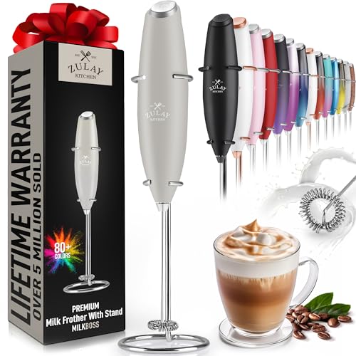 Zulay Powerful Milk Frother Handheld Foam Maker for Lattes - Whisk Drink Mixer for Coffee, Mini Foamer for Cappuccino, Frappe, Matcha, Hot Chocolate by Milk Boss (Black/Copper)