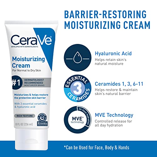 CeraVe Moisturizing Cream | Body and Face Moisturizer for Dry Skin | Body Cream with Hyaluronic Acid and Ceramides | Daily Moisturizer | Oil-Free | Fragrance Free | Non-Comedogenic | 19 Ounce