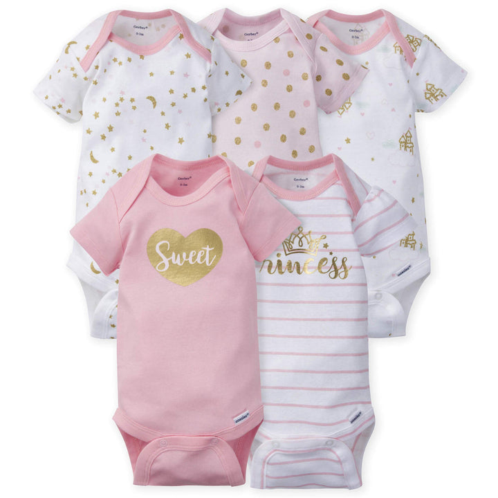 Gerber Baby-Girls 5-Pack Short Sleeve Variety Onesies Bodysuits