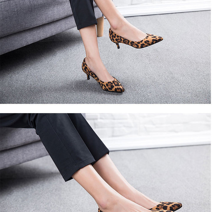 Women's Spring And Summer Korean-style Suede Leopard Pointed High Heels