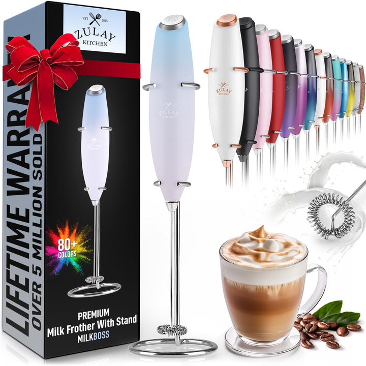 Zulay Powerful Milk Frother Handheld Foam Maker for Lattes - Whisk Drink Mixer for Coffee, Mini Foamer for Cappuccino, Frappe, Matcha, Hot Chocolate by Milk Boss (Black/Copper)