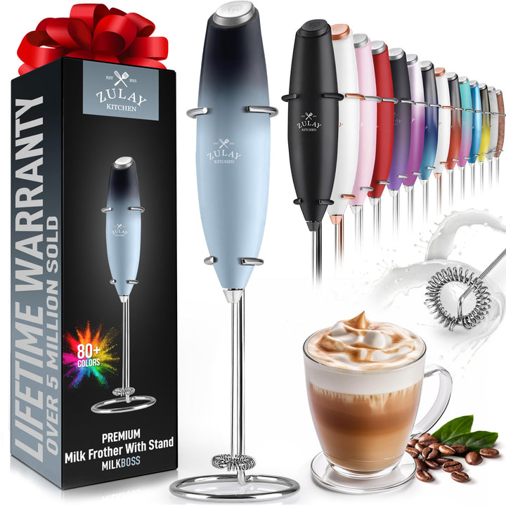 Zulay Powerful Milk Frother Handheld Foam Maker for Lattes - Whisk Drink Mixer for Coffee, Mini Foamer for Cappuccino, Frappe, Matcha, Hot Chocolate by Milk Boss (Black/Copper)