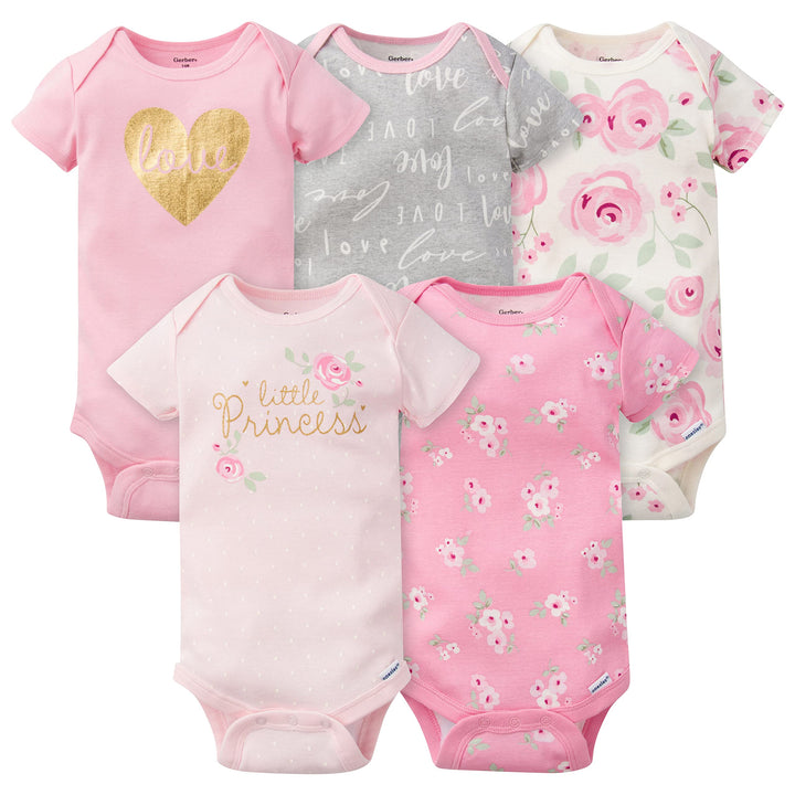 Gerber Baby-Girls 5-Pack Short Sleeve Variety Onesies Bodysuits