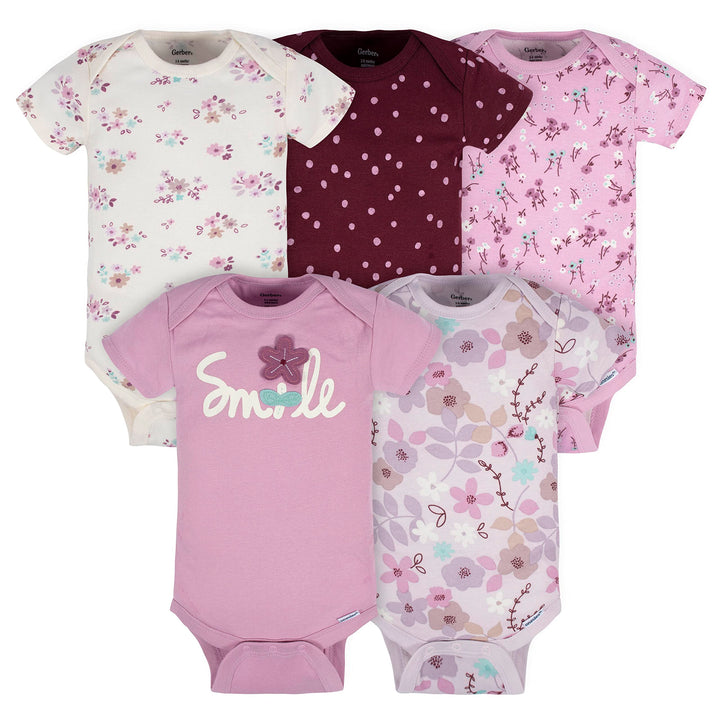 Gerber Baby-Girls 5-Pack Short Sleeve Variety Onesies Bodysuits