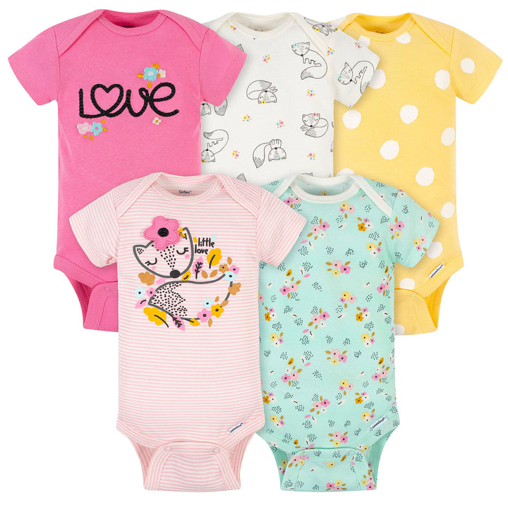 Gerber Baby-Girls 5-Pack Short Sleeve Variety Onesies Bodysuits