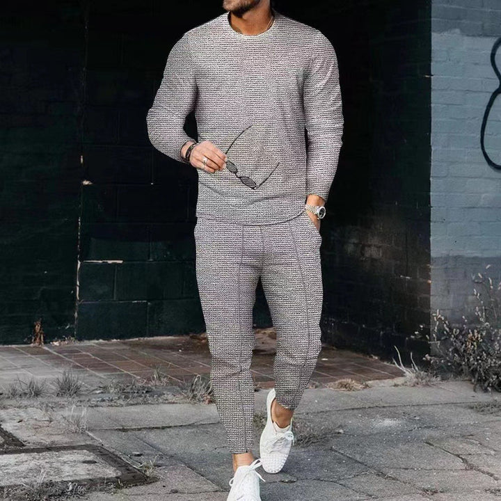 Men's Casual Waffle Long Sleeve Round Neck Suit